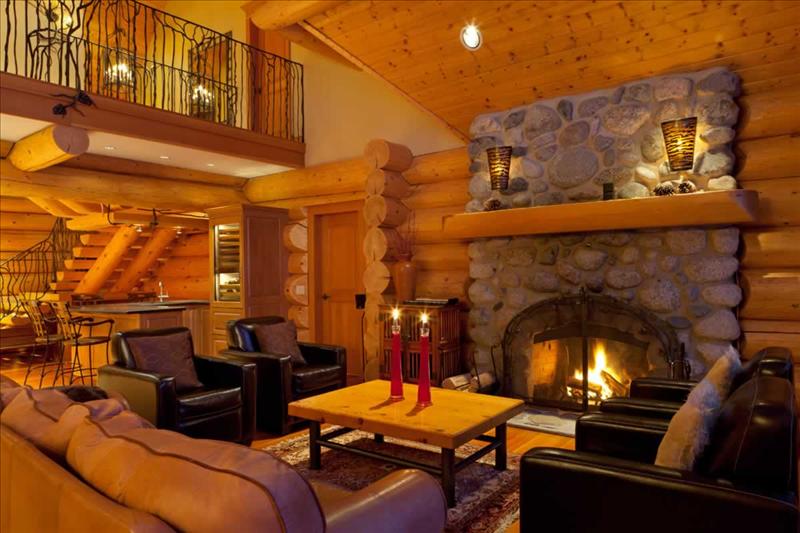Whistler Accommodations - Log Home Living Room with Fireplace - Rentals By Owner